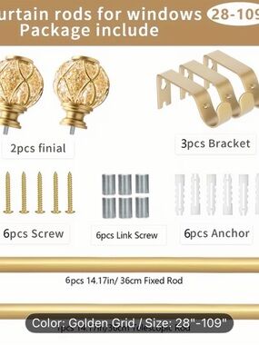 Gold Crystal Finial Curtain Rod Set